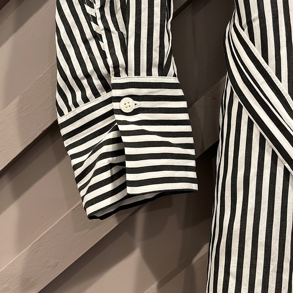 Massimo Dutti long sleeve belted button down black &white 3/4 length dress XS/S - Picture 6 of 16